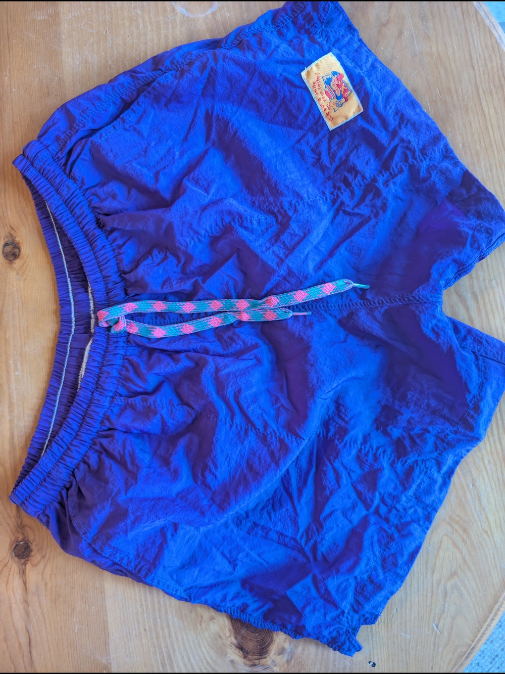 Purple/ Blue Athletic Shorts with Pink Drawstring